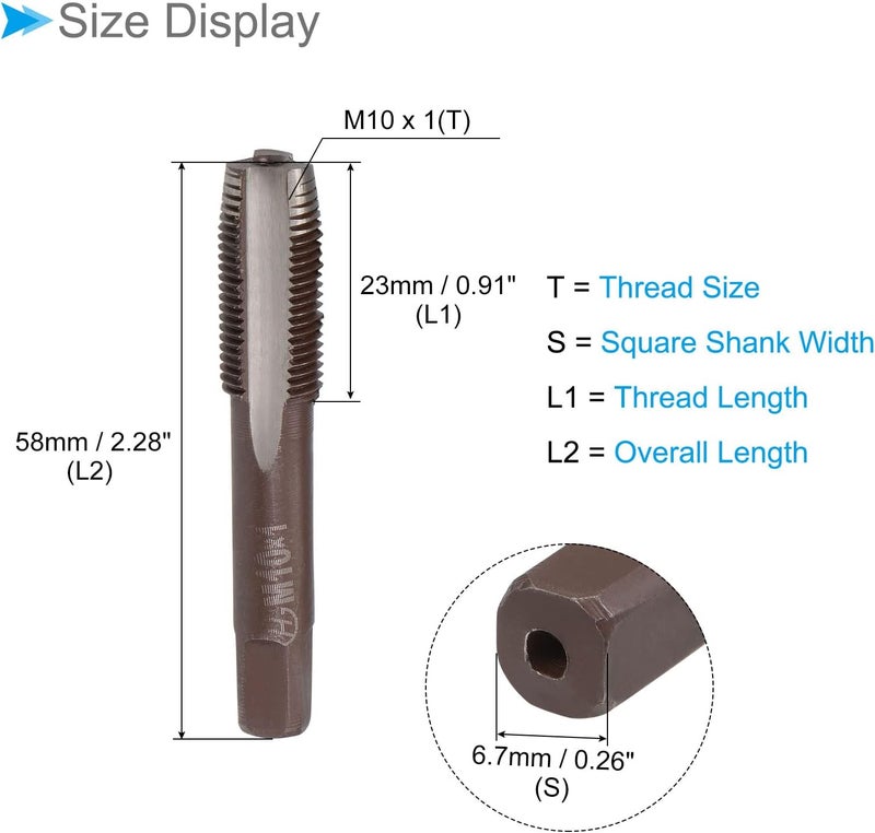 CoCud Hand Threading Taps, M10 x 1 Thread, Metric Alloy Tool Steel Screw Tapping Taper Bottom Tap - (Applications: for Machine Thread Repair), 1-Pair - Image 2